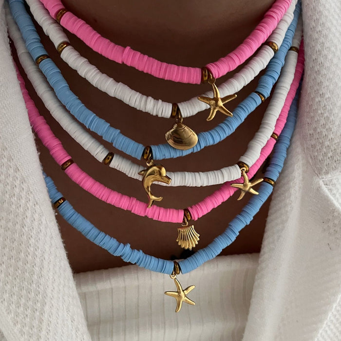 Wholesale Colorful shell dolphin necklace with a niche design, layered beach accessories