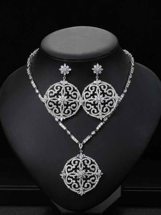 Wholesale Dubai India Zircon Necklace Earrings Set Chain Bridal Women Jewelry