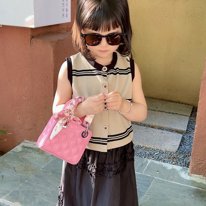 Wholesale New children's bag, silk scarf handbag, fashionable diamond grid crossbody bag