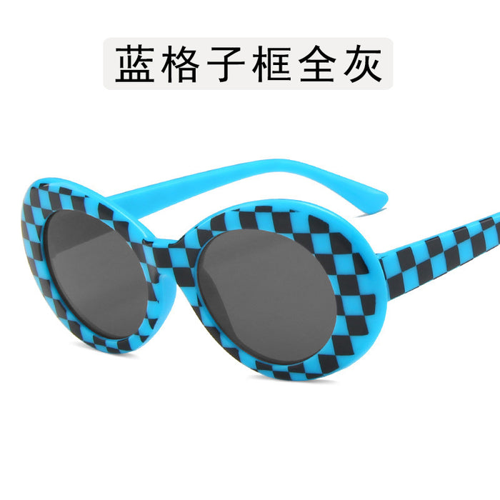 Wholesale Elliptical frame sunglasses, retro checkered sunglasses, personalized street photography