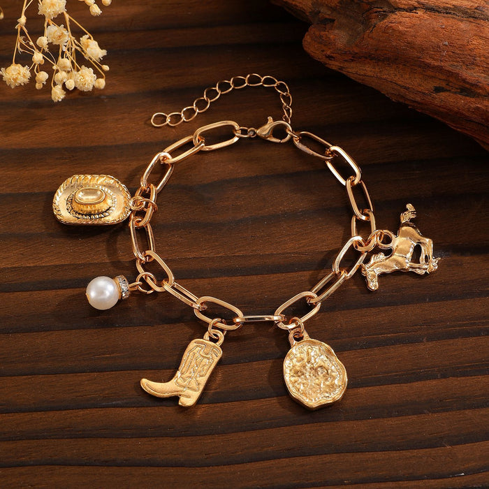 Wholesale Bohemian Ethnic Style Zinc Alloy Jewelry Set Cow Head Design Necklace and Bracelet