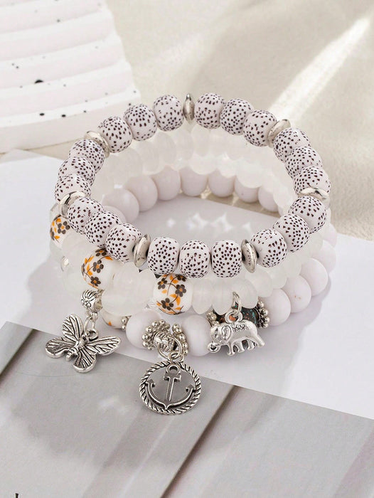 Wholesale Chinese Style Ceramic Multi-layer Beaded Butterfly Pendant Bracelet JDC-BT-FeiYa009