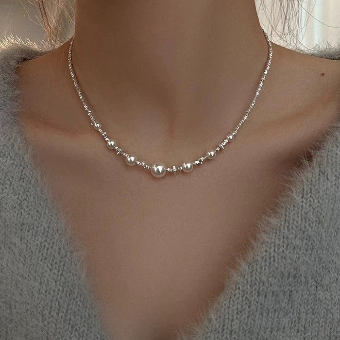 Wholesale Retro style pearl shattered silver necklace, light luxury, high-end feel, necklace temperament, versatile collarbone chain