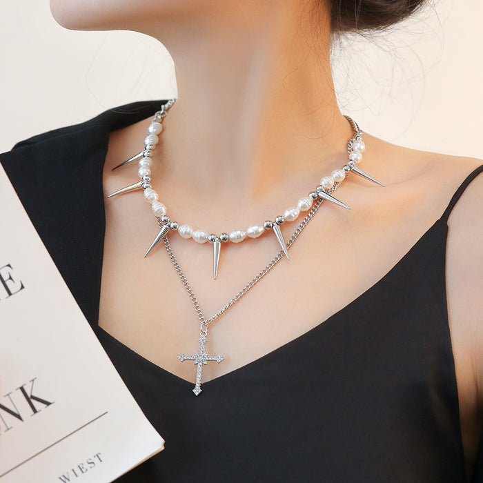 Wholesale Imitation Pearl Clavicle Chain Hip-hop Trend Distinctive Tapered Short Necklace for Women