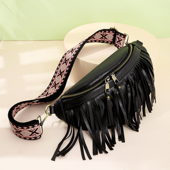 Wholesale Large Capacity PU Tassel Pleated Waist Bag JDC-SD-YouYJ002