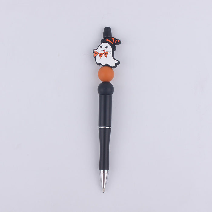 Wholesale Cartoon Pattern Halloween Pumpkin Spider Silicone Beads Plastic Bead Pen JDC-PN-GuangTian004