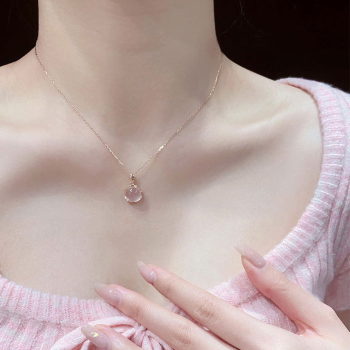 Wholesale Blossom Pink Crystal Necklace  All-match Gentle Elegant High-grade Clavicle Chain
