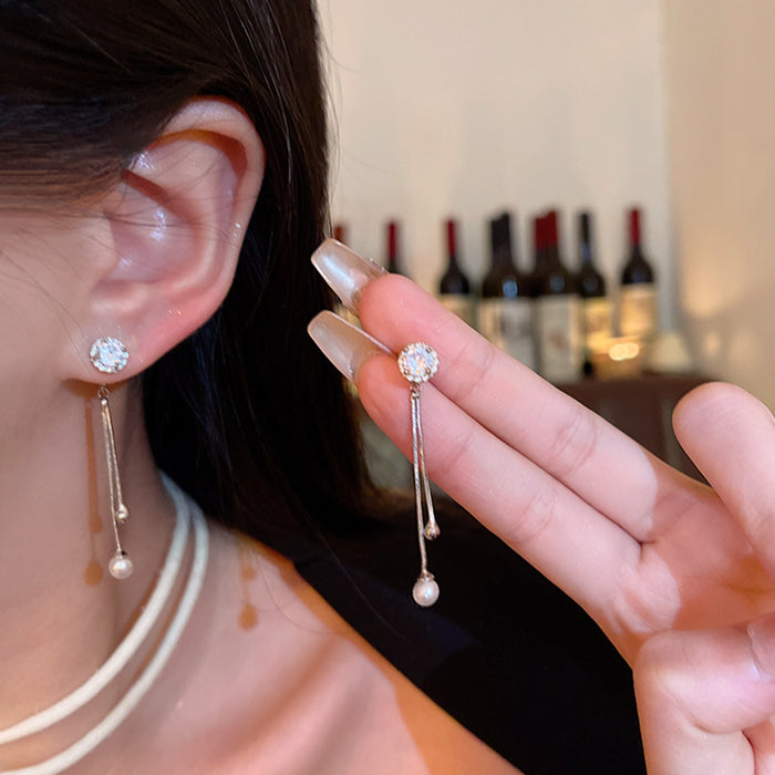 Wholesale Light luxury zircon tassel exquisite personalized pearl earrings