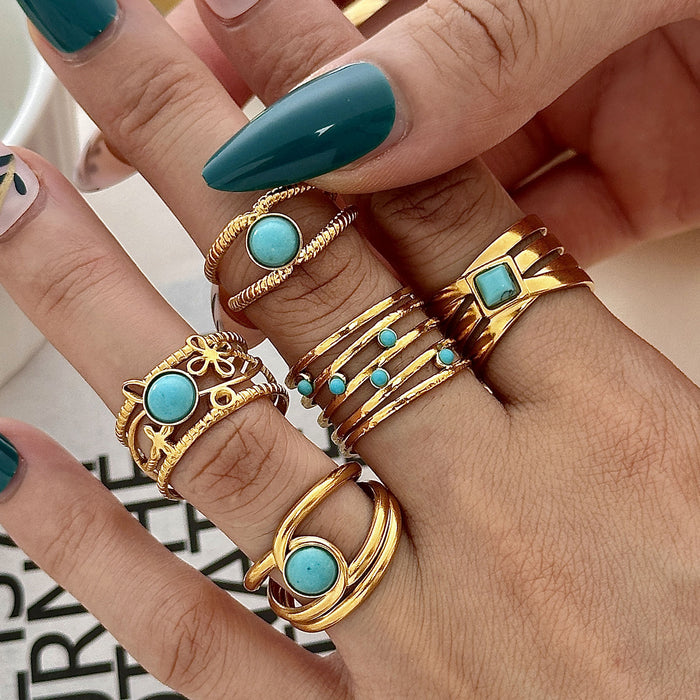 Wholesale Stainless Steel Gold Turquoise Adjustable Rings