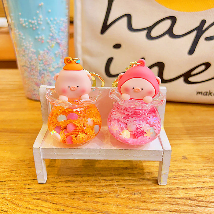 Wholesale Peach Piglet Quicksand Acrylic Keychains JDC-KC-YDao105