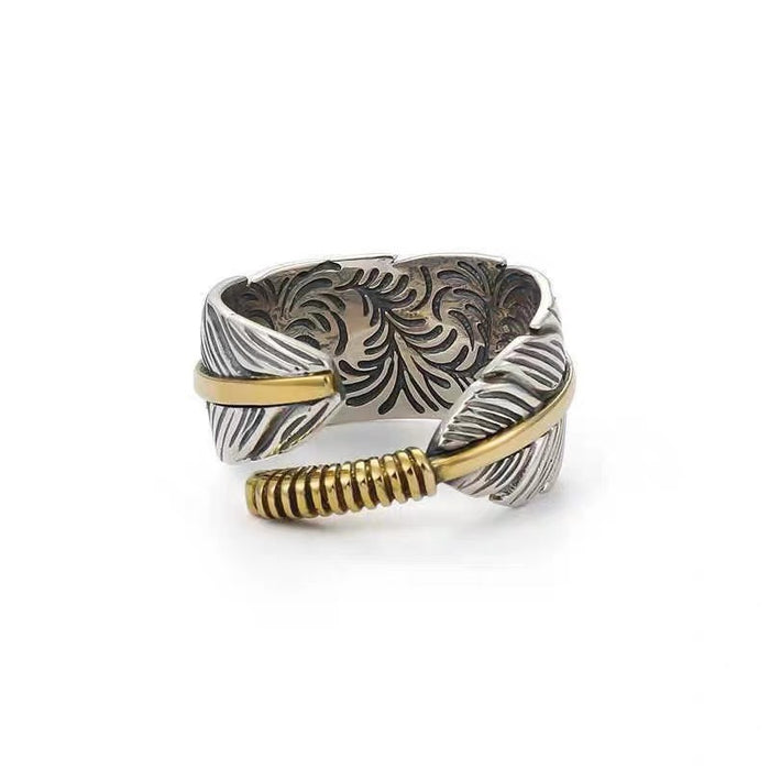 Wholesale Feather Ring Retro Personalized Punk Silver Jewelry Open Ring