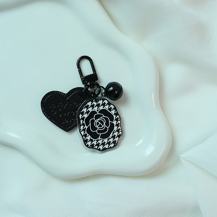 Wholesale Black and White Rose Elegant Flower Car Keychain Pendant Bag Acrylic Hanging Decoration