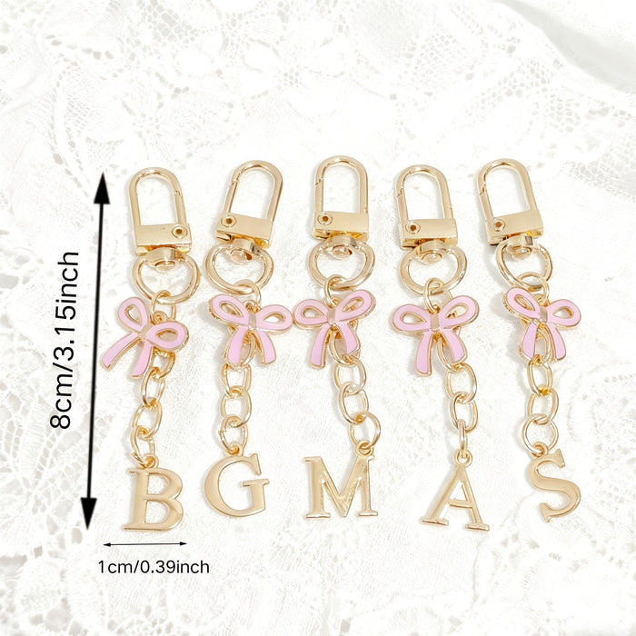 Wholesale Pink bow A-Z keychain alloy accessory