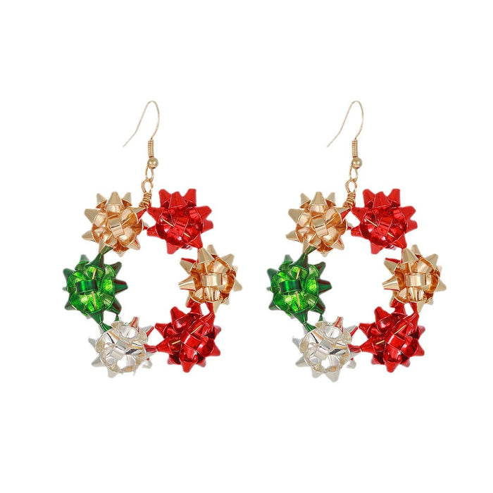 Wholesale Christmas element earrings female red and green color matching  snowflake creative Christmas earrings