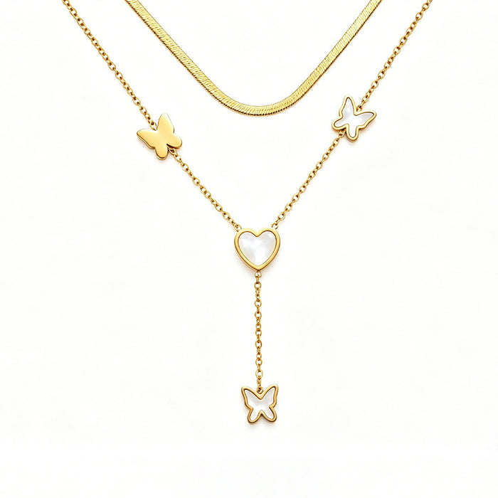 Wholesale Stainless Steel Geometric Butterfly Heart Tassel Necklace MOQ≥5