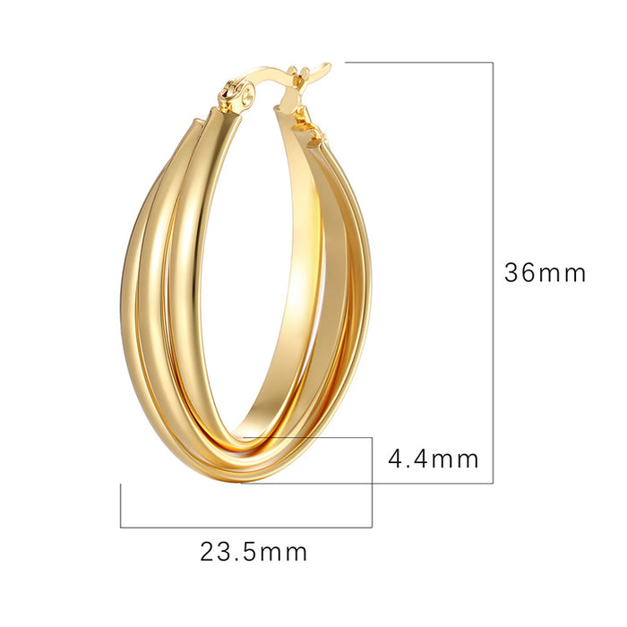 Wholesale  Stainless Steel Earrings Women's Oval Multi-Layer Splicing Titanium Steel  Earrings
