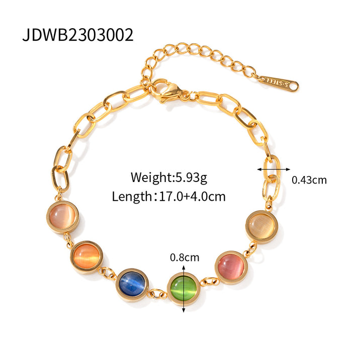 Wholesale 18k Gold Iridescent Cat' s Eye Stainless Steel Bracelet