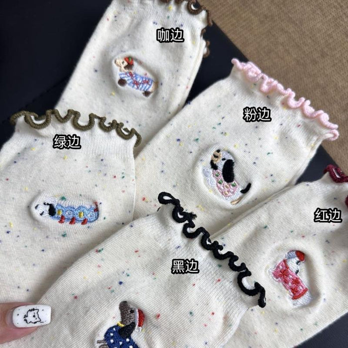 Wholesale Cartoon Socks All-Match Lace Mid-Socks Cute Original Design Point Yarn Stacked Socks