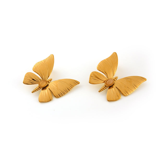 Wholesale Original Design: Stainless Steel Dragonfly Earrings Set with Natural Stone, Fashionable and Personalized