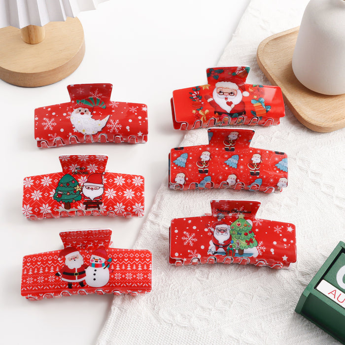 Wholesale Christmas Hair Claw Clip with Snowflake and  Pattern Back of Head Bun Shark Clip