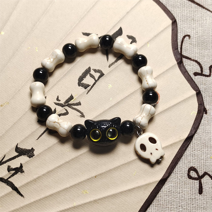 Wholesale Cat ceramic woven rope bracelet with niche design and colorful tassel bracelet accessories