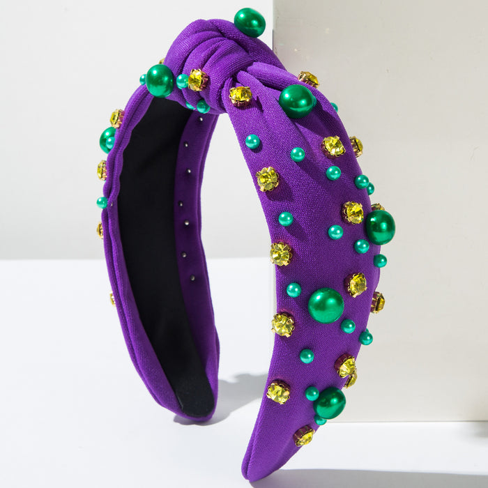 Wholesale Mardi Gras Colorful Beaded Knot Headband
