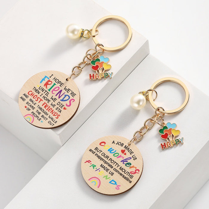 Wholesale Letter Good Friends Wooden Round Keychain JDC-KC-RongRui057