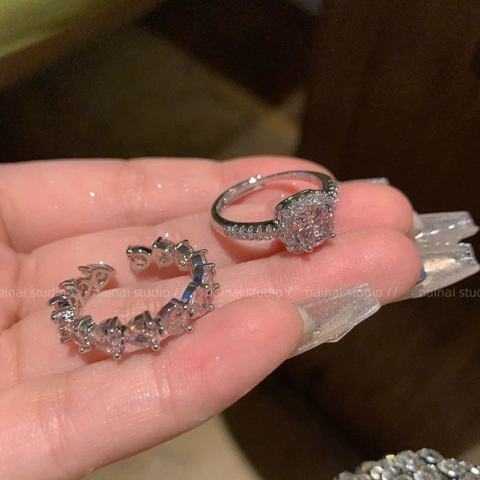 Wholesale Ring zircon inlaid with diamonds, high-end feel, light luxury, open mouth index finger ring, diamond lined heart-shaped layered ring