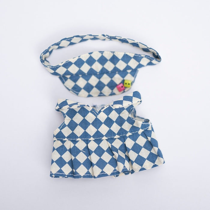 Wholesale Pendant Doll Clothes Checkboard Tennis Clothes suit Suspenders Skirt