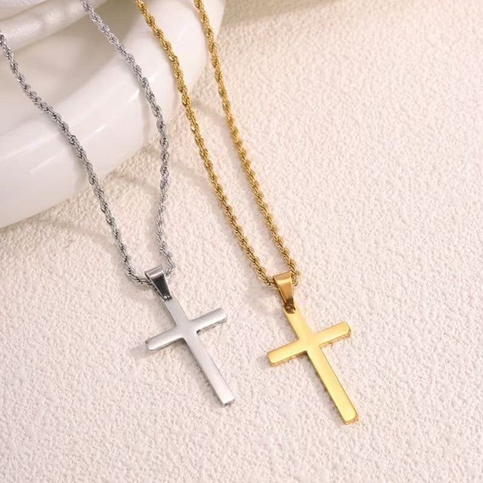 Wholesale Stainless steel plated cross pendant Fried Dough Twists chain necklace
