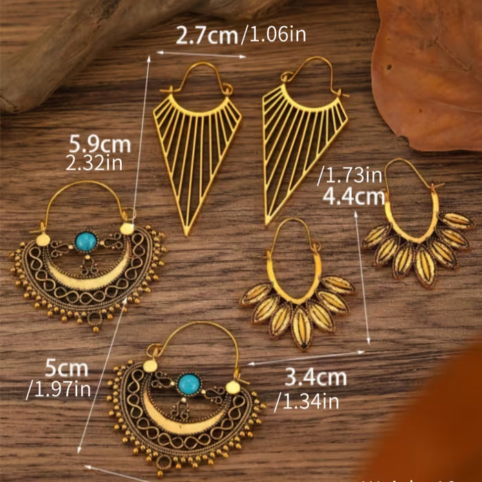 Wholesale Bohemian openwork carved flower earring set