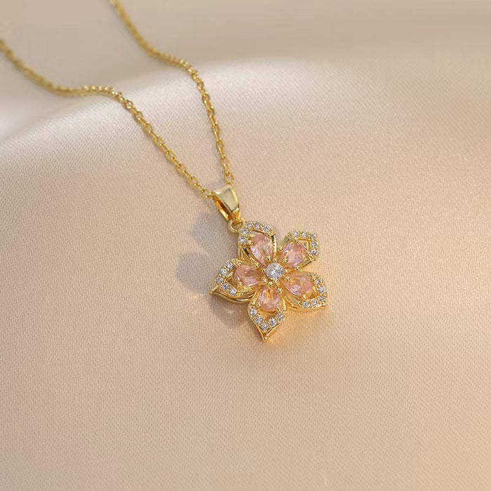 Wholesale Necklace zircon flower niche fashion new design pendant temperament titanium steel necklace