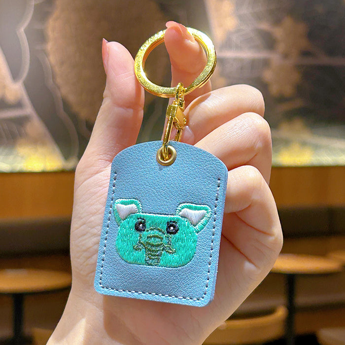 Wholesale Embroidery Cartoon Cute Animal Leather Keychain JDC-KC-WWX007