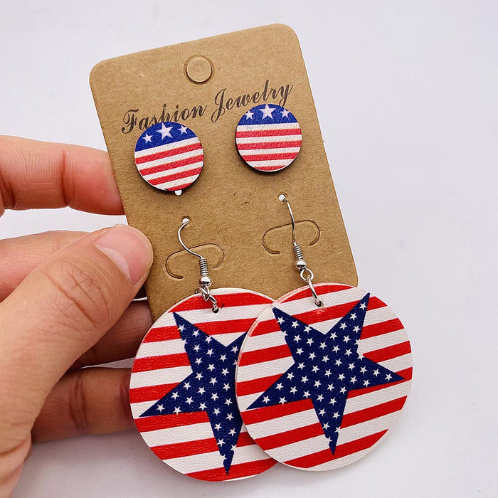 Wholesale New earring earring set with round heart-shaped pentagram sunflower leather earrings