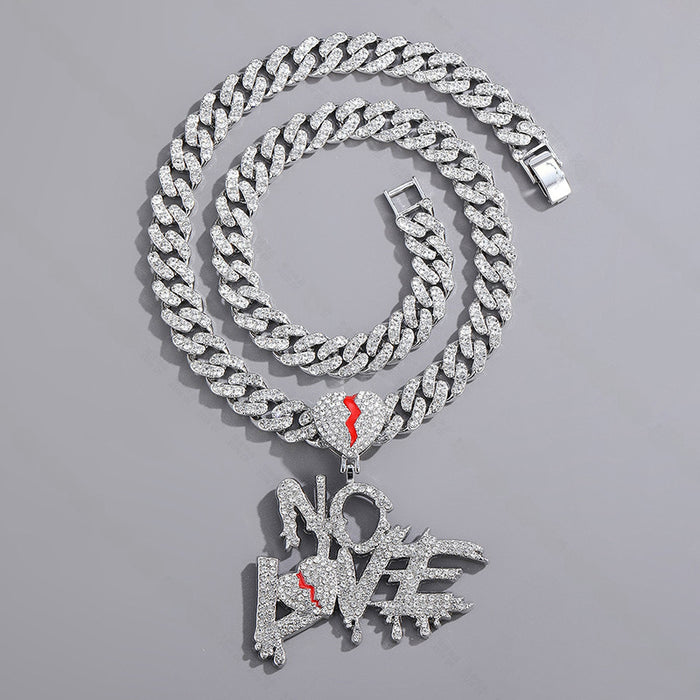 Wholesale Exaggerated Heart Crack Full Diamond Letter Pendant Necklace