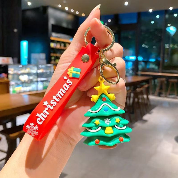 Wholesale PVC Christmas Cartoon Santa Reindeer Keychain Pendant MOQ≥2