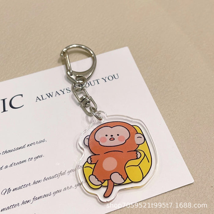 Wholesale Acrylic Keychain Double-sided Transparent Cartoon Animal Pendant Student Bag Children' s School Bag Accessories
