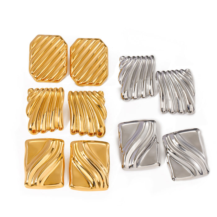 Wholesale 18K Gold Stainless Steel Square Wave Texture Earrings JDC-ES-JD346