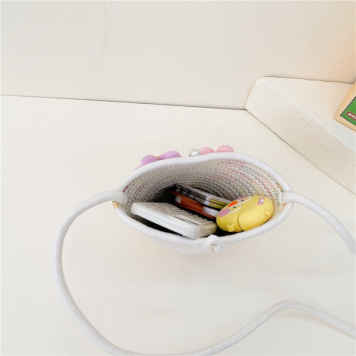 Wholesale Straw Bag  Children's Bag Three-dimensional Flower Crossbody Bag Straw Bag Women's Coin Purse