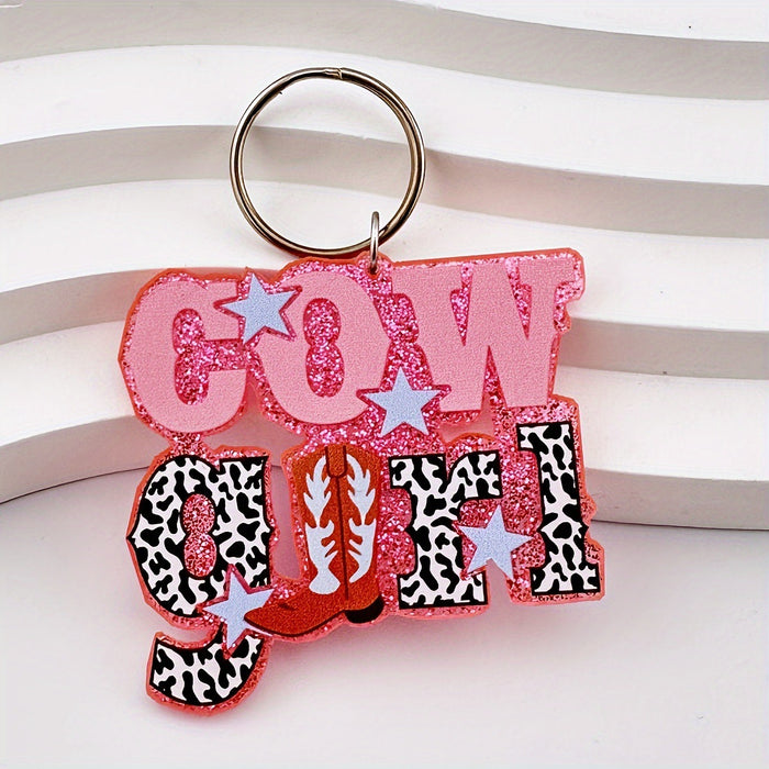 Wholesale Acrylic Cowboy Boots Cow Pattern Keychain JDC-KC-DaiW002