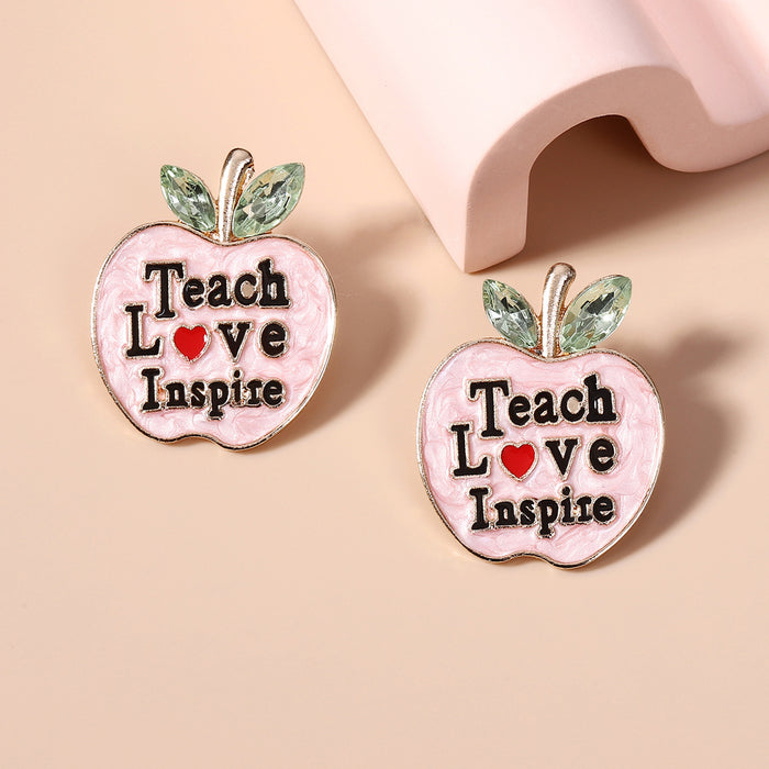 Wholesale dripping oil Apple letter alloy ear studs earrings for women