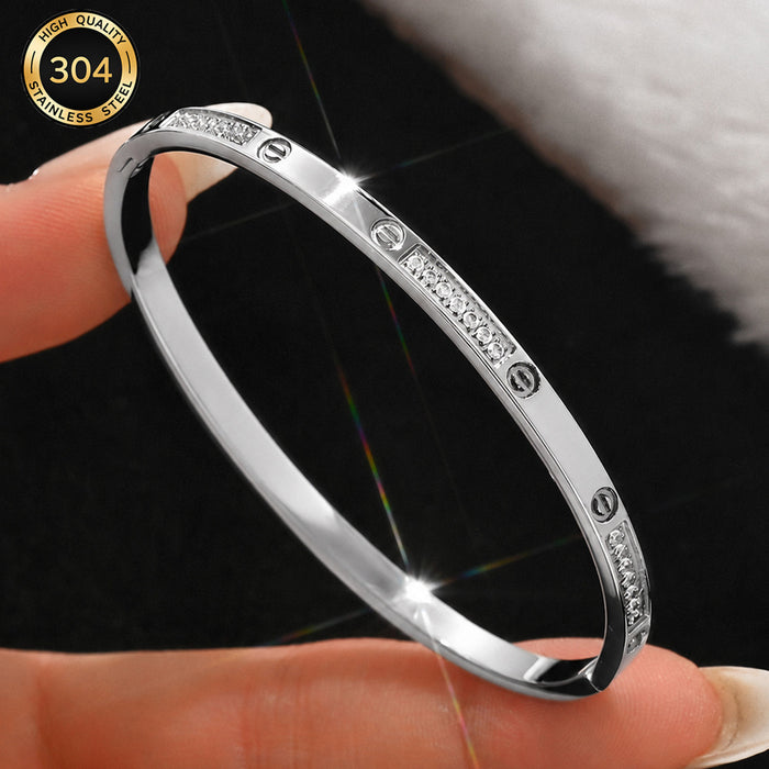 Wholesale Stylish Titanium Steel Four Leaf Clover Bracelet For Women Gold Tone Crystal Jewelry Accessory Everyday Gift Boutique Resale