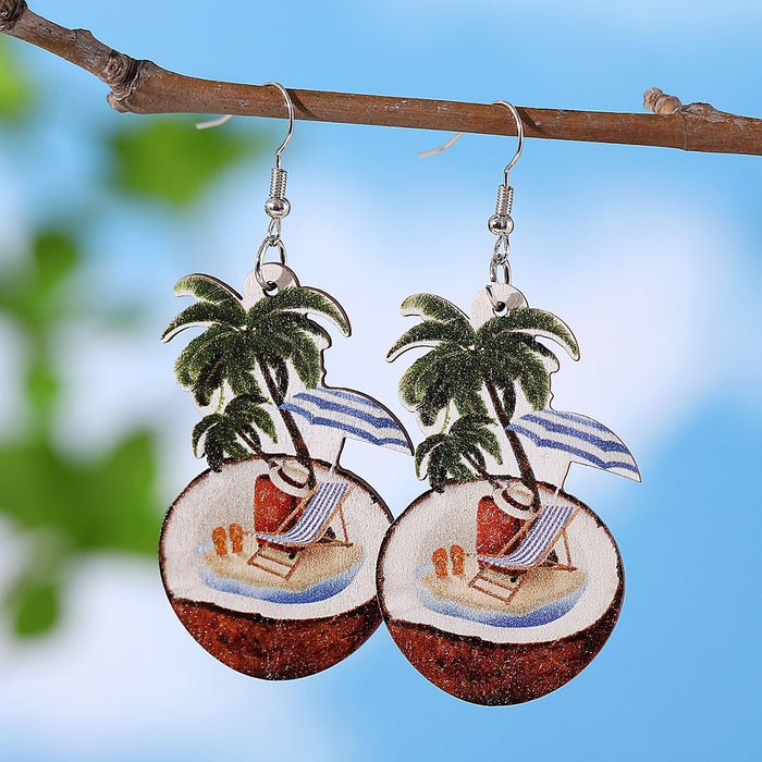 Wholesale Holiday Style Colorful Tropical Palm Tree nut Tree Sun Acrylic Pendant Earrings Beach Earrings