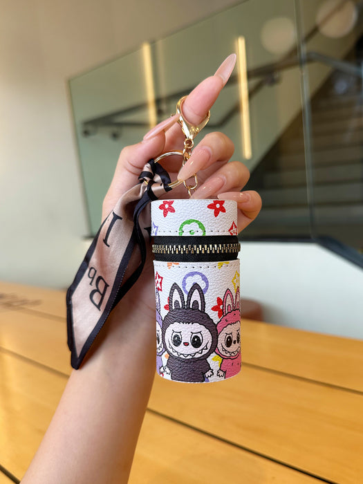 Wholesale Cartoon Lipstick Bag Cylindrical Cosmetic Pouch with Zipper Keychain