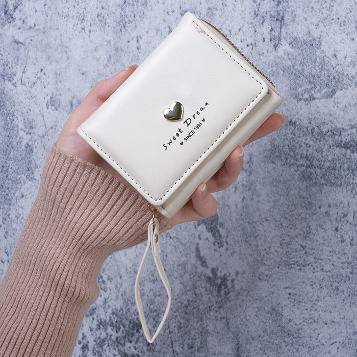 Wholesale Modern Heart-Shaped PU Leather Wallet for Women - Tri-Fold Card Holder with Zipper White - Casual Resale Accessory