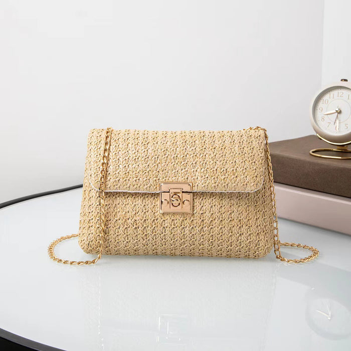 Wholesale Woven Lock Closure Simple Square Bag Shoulder Bag JDC-SD-HongY005