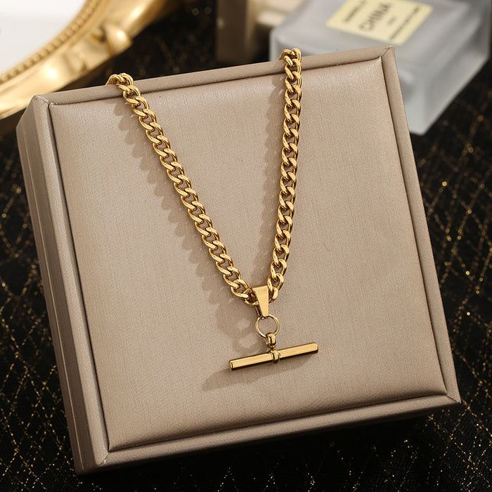 Wholesale necklace jewelry stainless steel plated 18k gold simple geometric T-shaped bar necklace