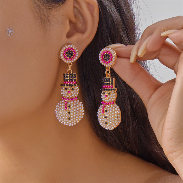 Wholesale Christmas Snowman Snowflake Earrings Red Beaded Design Holiday Fashion Accessory