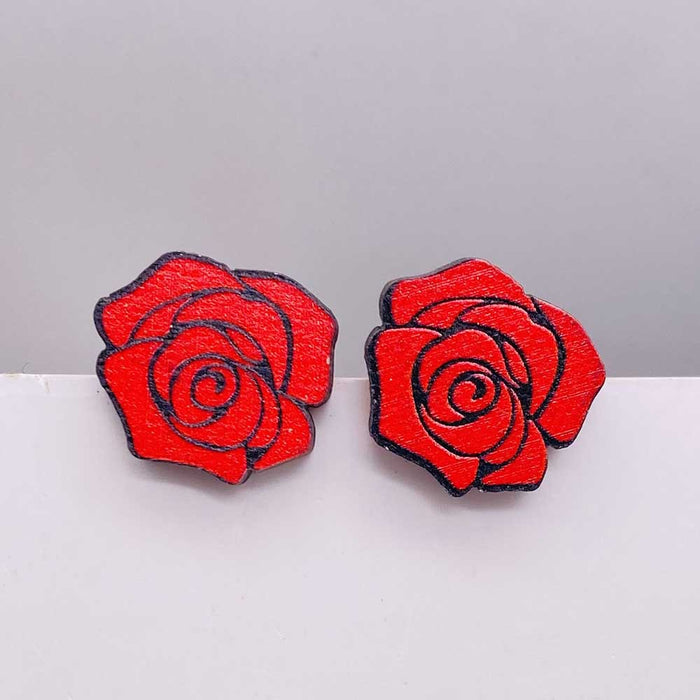 Wholesale Valentine' s Day wooden earrings pink envelope dwarf rose lovely earrings Valentine' s Day jewelry