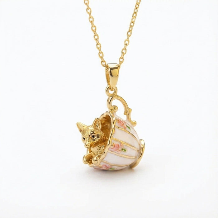 Wholesale Cat dog rabbit fox cup gold pendant necklace teacup rabbit design